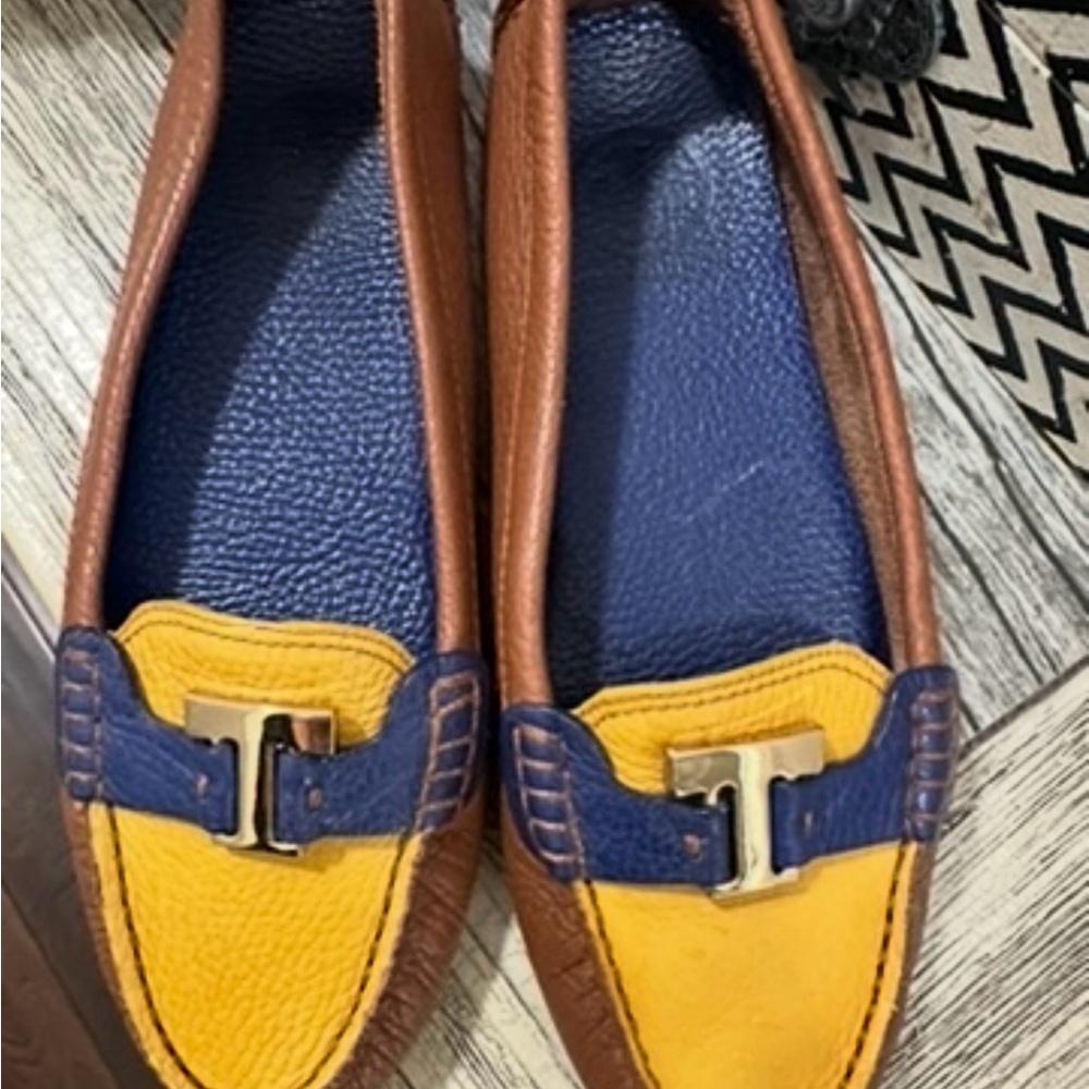 Brown and Yellow Loafers with Gold Accent